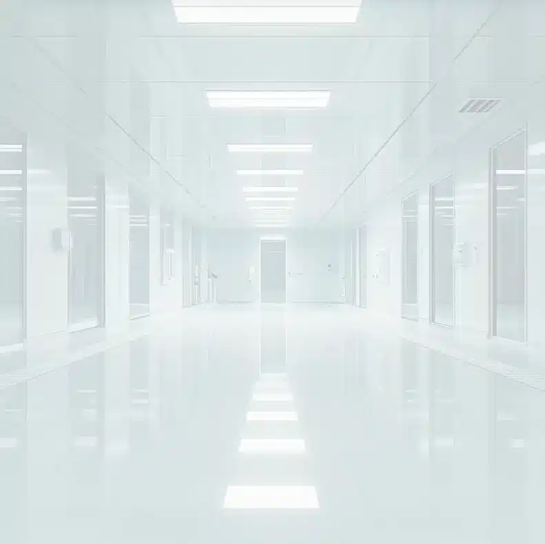 Cleanroom corridor in a critical environment facility.